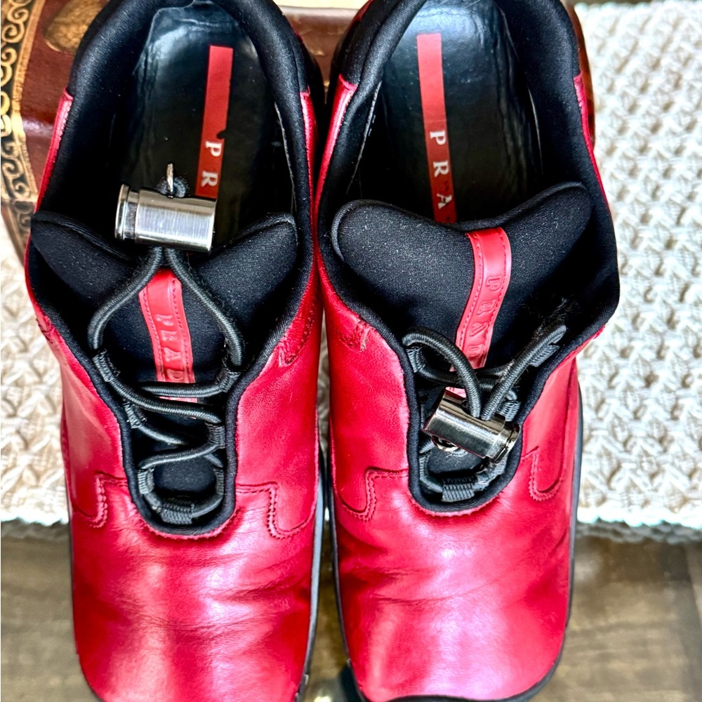 Prada Women's Red Leather Sneakers